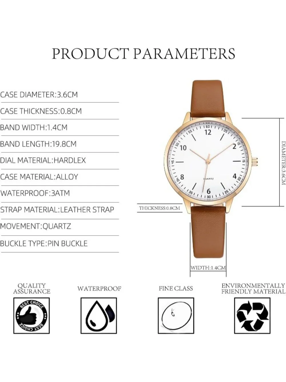 Women's Brown Analog Case Quartz Fashion Leather Mesh Strap Round Wrist Watch